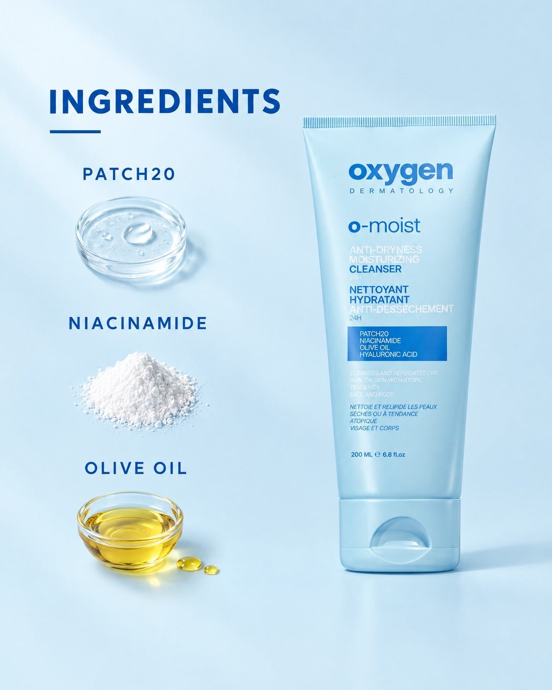 O-MOIST ANTI-DRYNESS MOISTURIZING CLEANSER 200 ml - Oxygen Dermatology