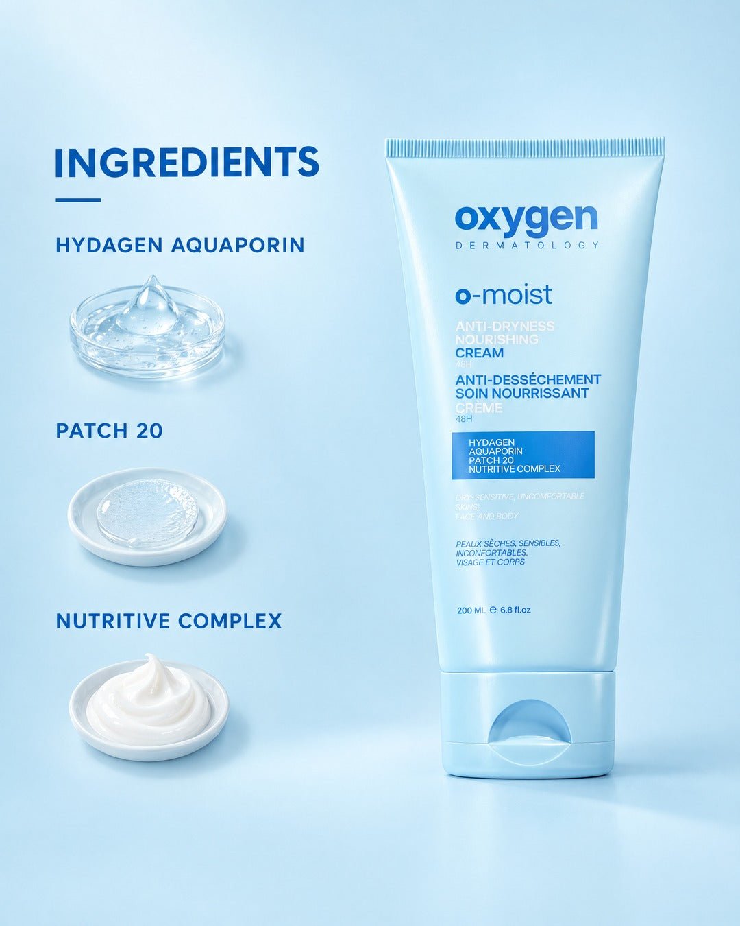 O-MOIST ANTI-DRYNESS NOURISHING CREAM 200 ml - Oxygen Dermatology