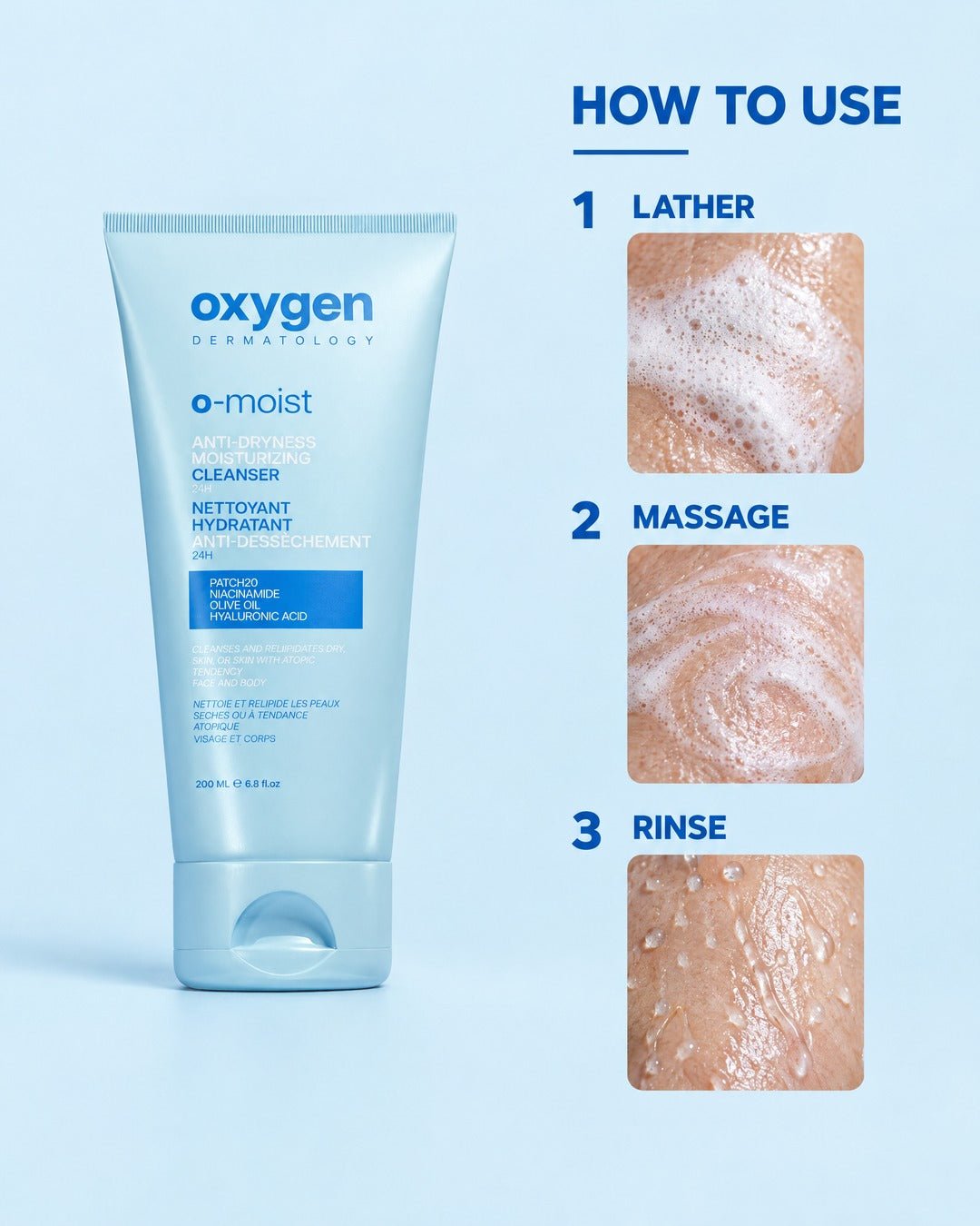 O-MOIST ANTI-DRYNESS MOISTURIZING CLEANSER 200 ml - Oxygen Dermatology