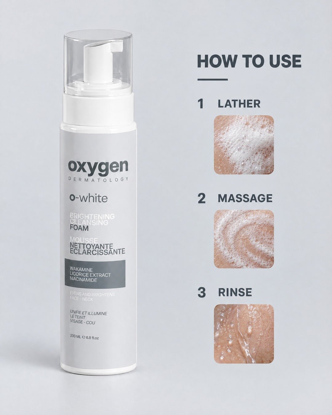O-WHITE Brightening Cleansing Foam 200ml - Oxygen Dermatology