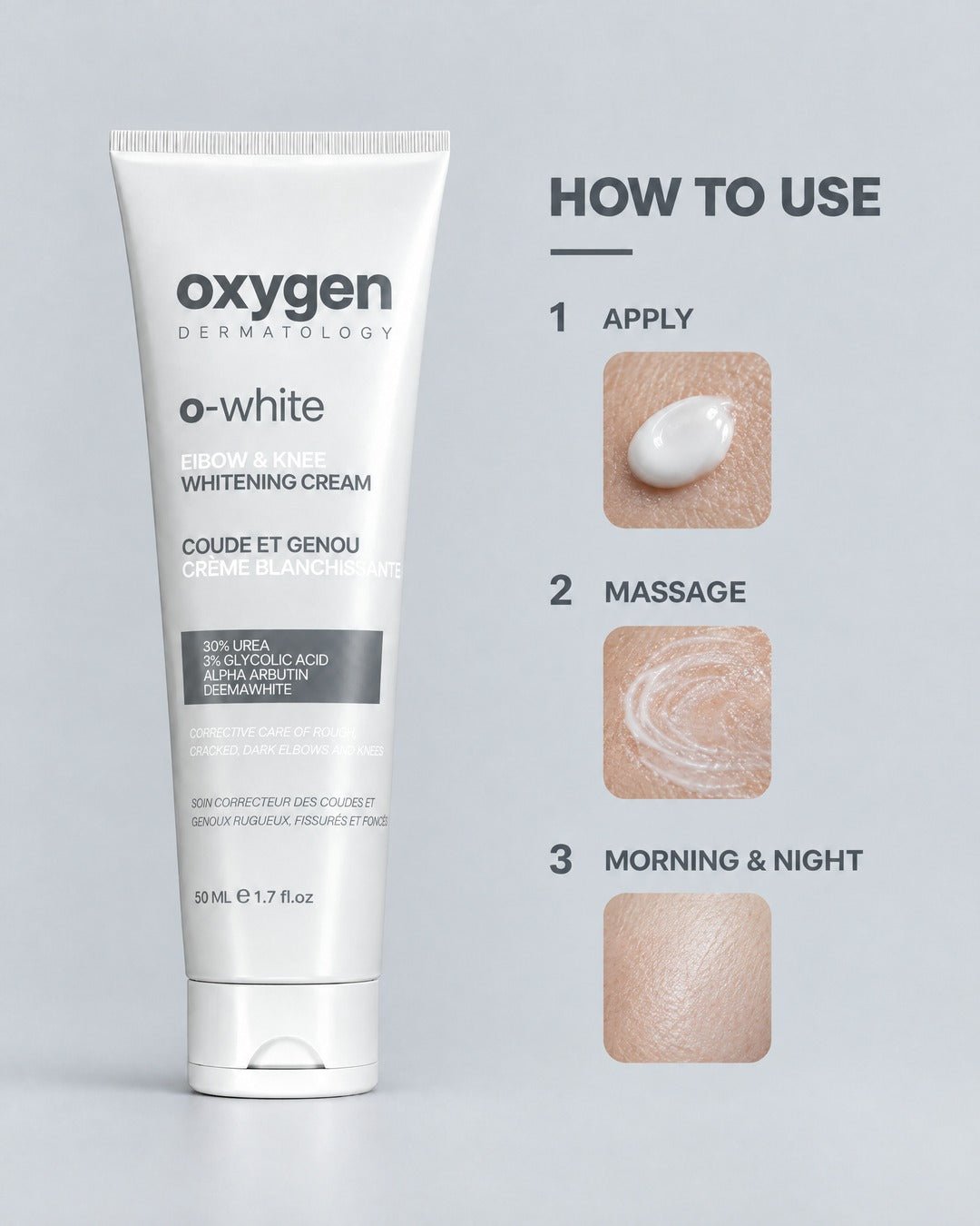 O-WHITE Elbow & Knee Whitening Cream 50ml - Oxygen Dermatology