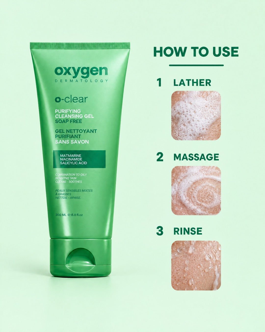 O-CLEAR Purifying Cleansing Gel 200ml - Oxygen Dermatology